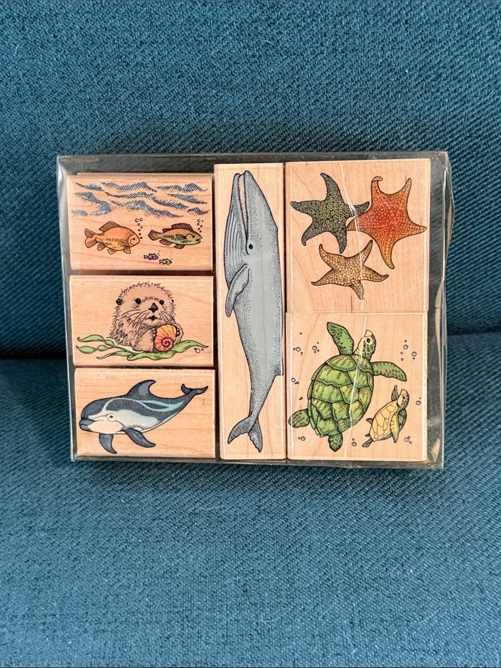 Hero Arts Ocean Animals Wooden Rubber Stamp Set — Whale, Turtle, Dolphin, Otter
